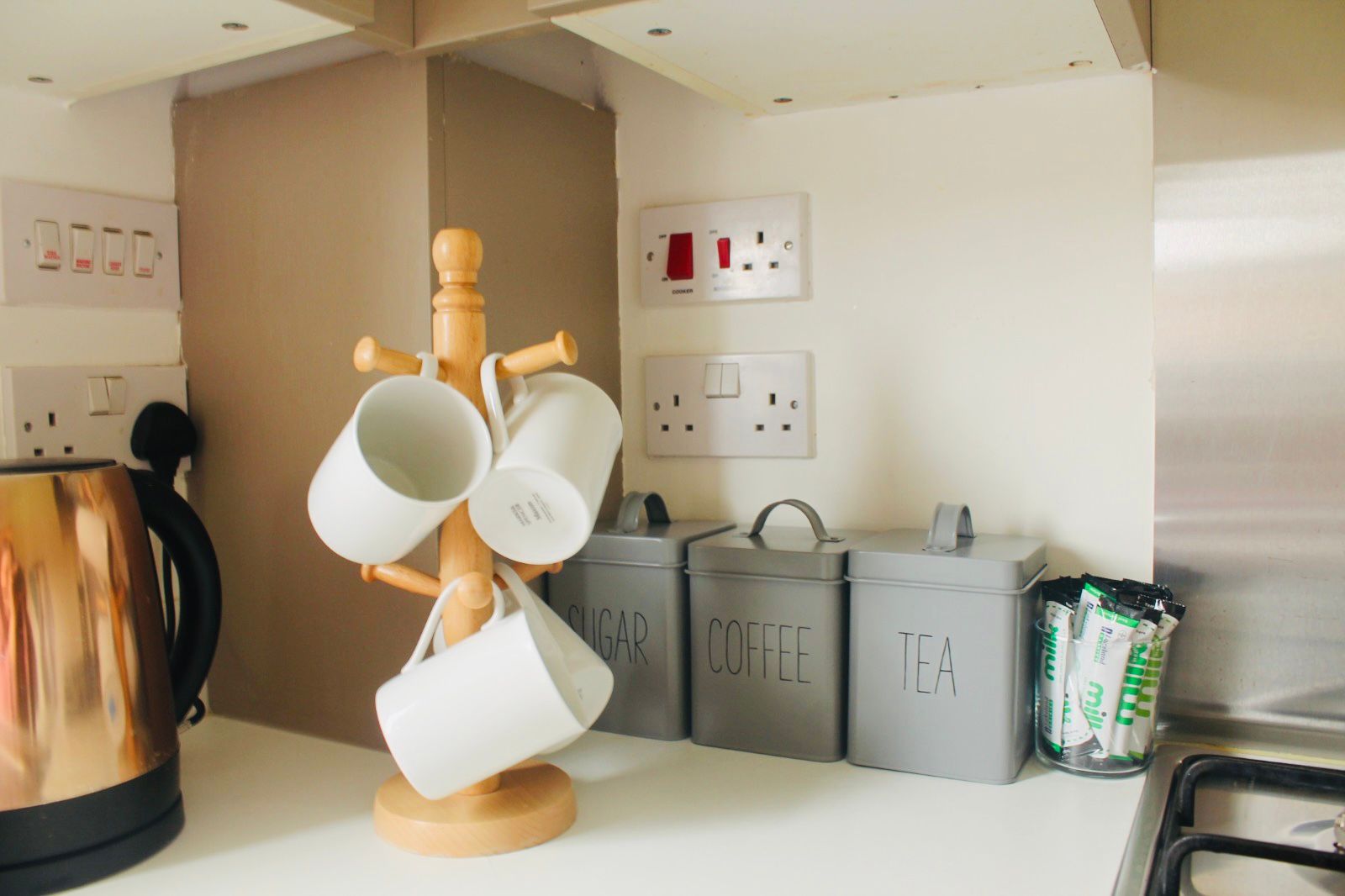 Kitchen mugs and tea station
